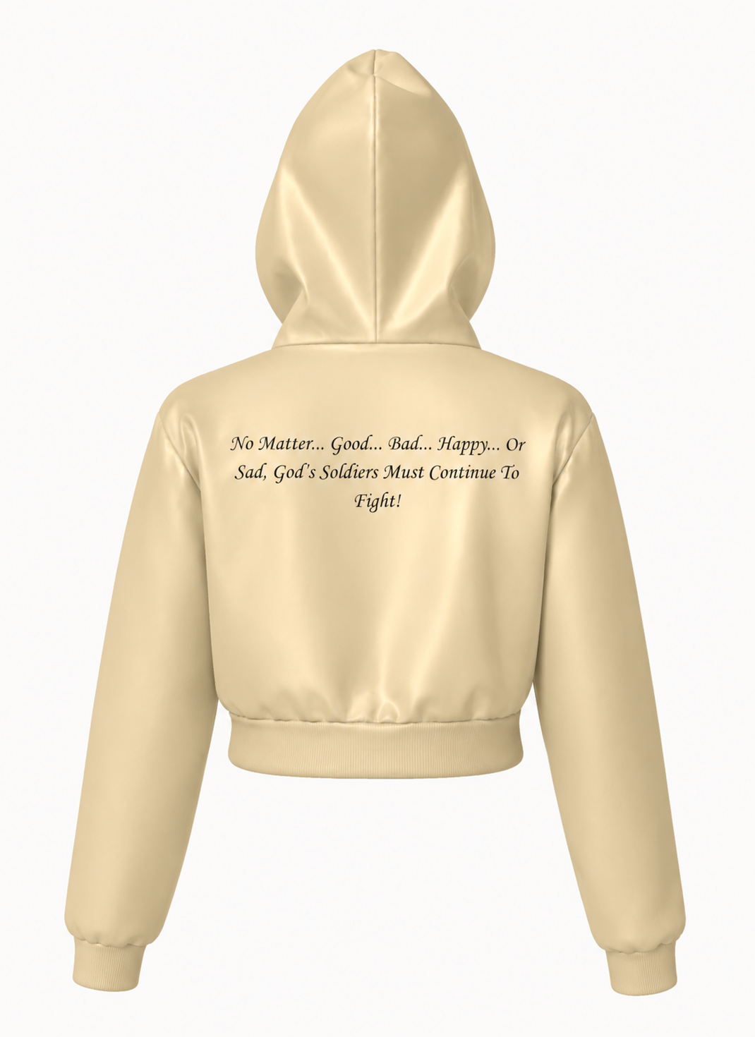 (No Matter…Good…Bad…Happy…Or Sad, God’s Soldiers Must Continue To Fight!) All-Over Print Women Zip Up Crop Hoodie – 320 GSM - Image 2