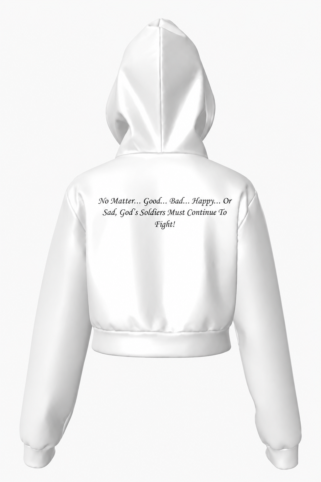 (No Matter…Good…Bad…Happy…Or Sad, God’s Soldiers Must Continue To Fight!) All-Over Print Women Zip Up Crop Hoodie – 320 GSM - Image 4